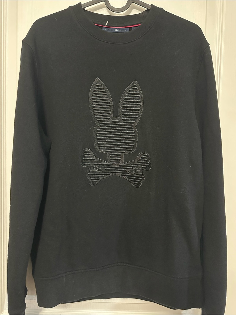 Psycho Bunny Men's Black Crewneck Sweatshirt with Raised Logo